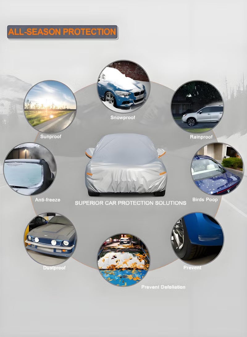 Waterproof Car Cover All Weather – Snowproof, UV Protection & Windproof Outdoor Full Car Cover, Universal Fit for Sedan & SUV (Fit Sedan Length 183-206 inch,Silver) - Image 3