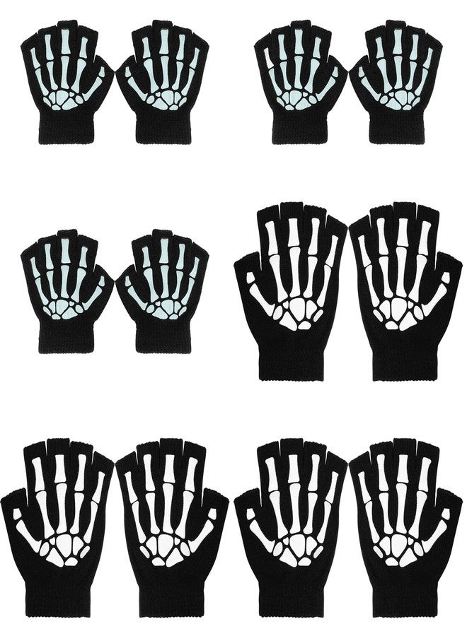 Tongcloud 6 Pairs Unisex Stretchy Hand Warmer Skeleton Knit Glow in The Dark for Adult and Kids - Image 1