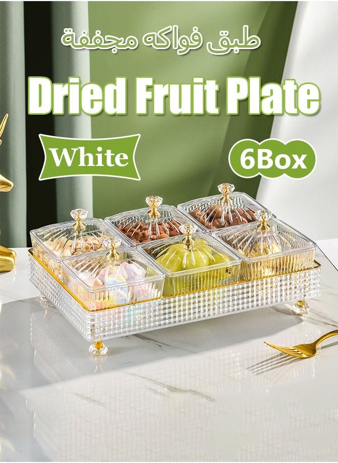 Generic Dried Fruit Plate Food Small Box Snack Storage Box Serving Tray Multifunctional Party Snack Tray Cosmetic Storage Boxes Desktop Organizer for Fruits Nuts Candies Crackers Veggies(White 6Box)  - Image 1