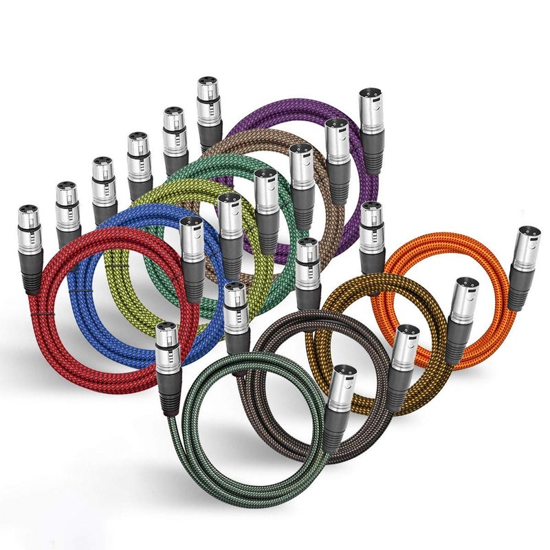 BIFALE Heavy Duty Hybrid Braided XLR Patch Cable 6ft 3Pin XLR Male to Female MultiColored Microphone Cable Balanced MicSnake Cord 10Pack TOP Series
