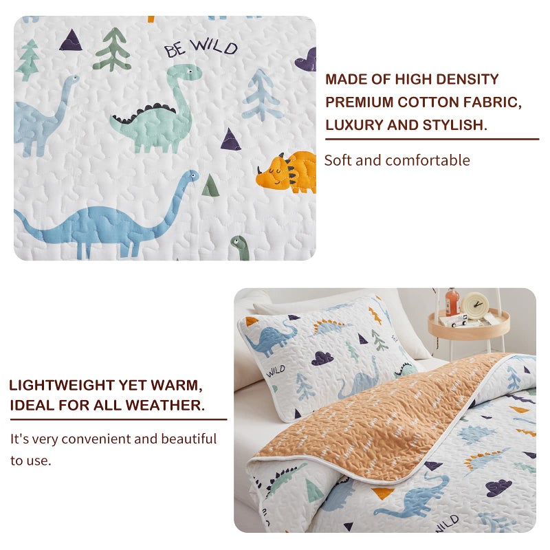 Joyreap 3-Piece Cotton Quilt Set Full/Queen, Cute Dinosaur Reversible Design for Kids Boys n Girls, Breathable Quilt Bedspread Bed Cover for All Season, 1 Quilt and 2 Pillow Shams- 90x90 inches - Image 4