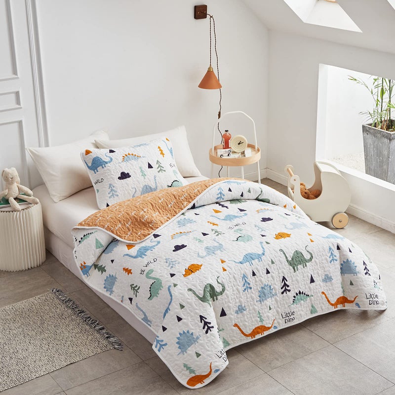 Joyreap 3-Piece Cotton Quilt Set Full/Queen, Cute Dinosaur Reversible Design for Kids Boys n Girls, Breathable Quilt Bedspread Bed Cover for All Season, 1 Quilt and 2 Pillow Shams- 90x90 inches - Image 2