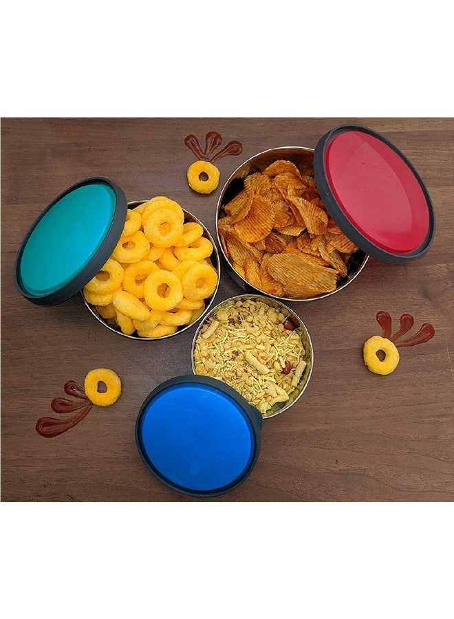 CLASSIC ESSENTIALS kiwi Stainless Steel Food Storage Container with Multi Color Lid, Serve & Store | Spill Free | Food Grade | Multipurpose Use | Air Tight | Leak Proof, Multicolor, Set of 4 - Image 3