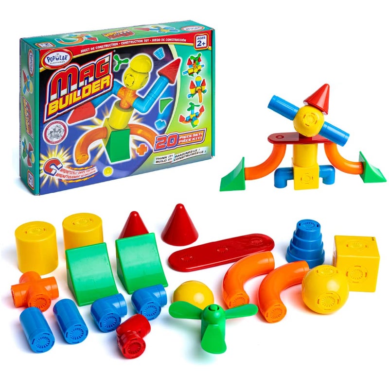 POPULAR PLAYTHINGS Mag Builder Building Set Magnetic Connecting Toy for Kids Imagination and Creative Play Crazy Shapes Gift for Children 20 Piece - Image 4