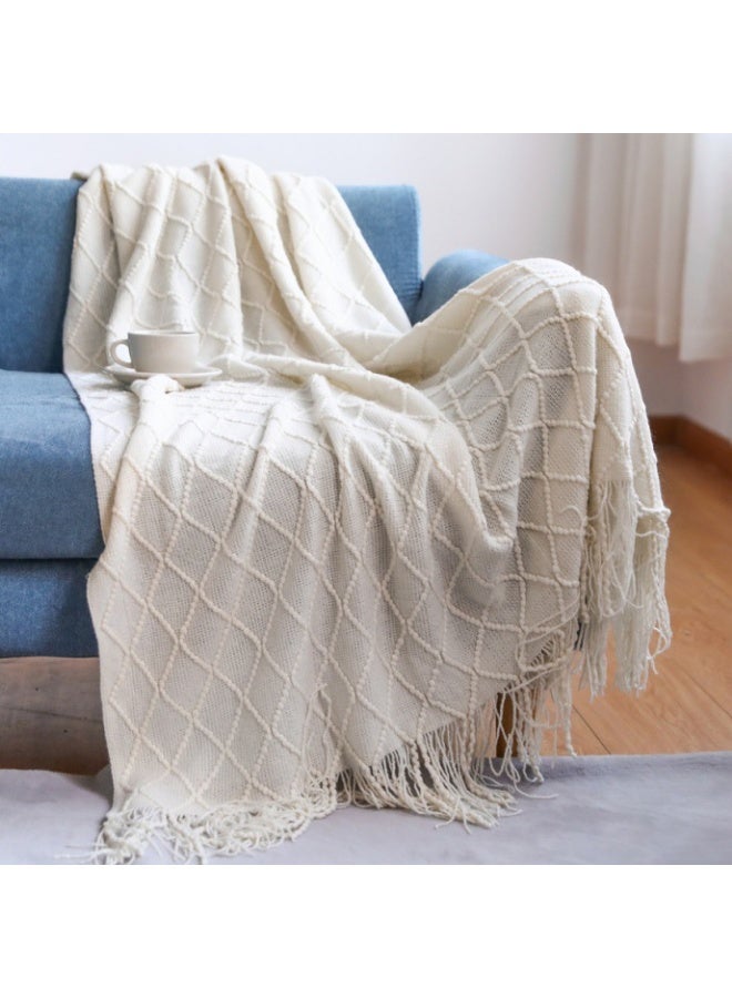 Knitted Throw Blanket with Tassels, Lightweight Sofa Cover Blanket for Office Nap, Summer Air Conditioning Throw for Home Use - Image 1
