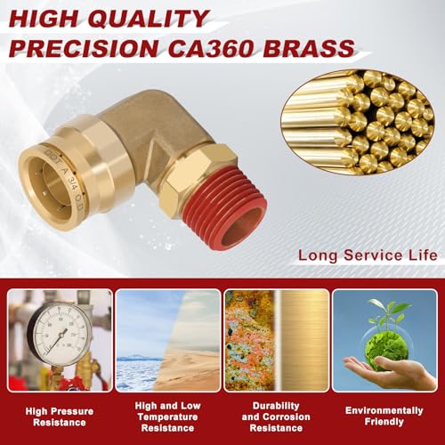 Boeray 34 Quick Push to Connect Fittings Brass 90 Degree Union Swivel Elbow Joint DOT Approved 34 Tube OD x 12 NPT Thread Air Brake Line Adapter Air Suspension Kit for Car Truck Trailers 5pcs - Image 3