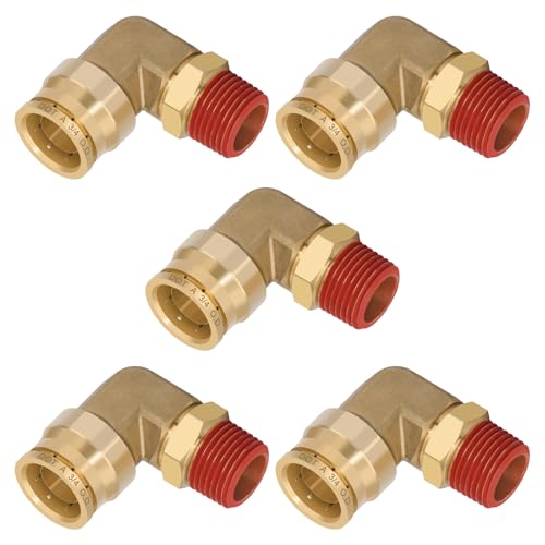 Boeray 34 Quick Push to Connect Fittings Brass 90 Degree Union Swivel Elbow Joint DOT Approved 34 Tube OD x 12 NPT Thread Air Brake Line Adapter Air Suspension Kit for Car Truck Trailers 5pcs - Image 1