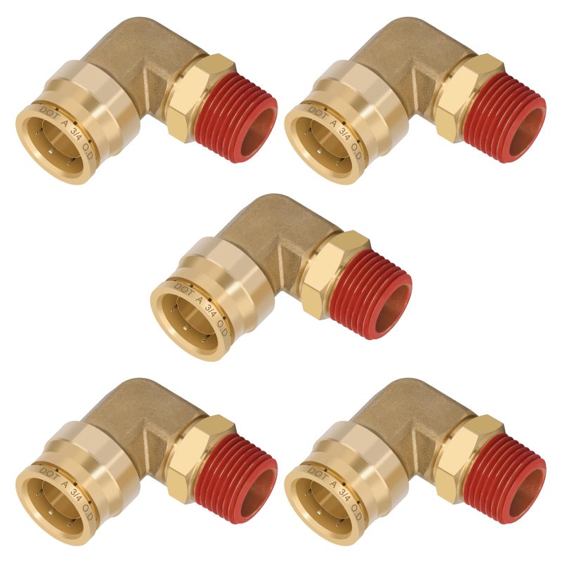 Boeray 34 Quick Push to Connect Fittings Brass 90 Degree Union Swivel Elbow Joint DOT Approved 34 Tube OD x 12 NPT Thread Air Brake Line Adapter Air Suspension Kit for Car Truck Trailers 5pcs - Image 2