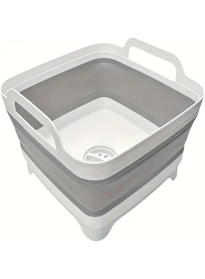 Portable Foldable Dish Basin Grey Collapsible Laundry Bucket With Drain Plug Space Saving Design For Camping RVs Kitchen Bathroom Compact Cleaning Tub Essential For Outdoor Enthusiasts Folding Bathtub Caravan Campervan Accessories - Image 2
