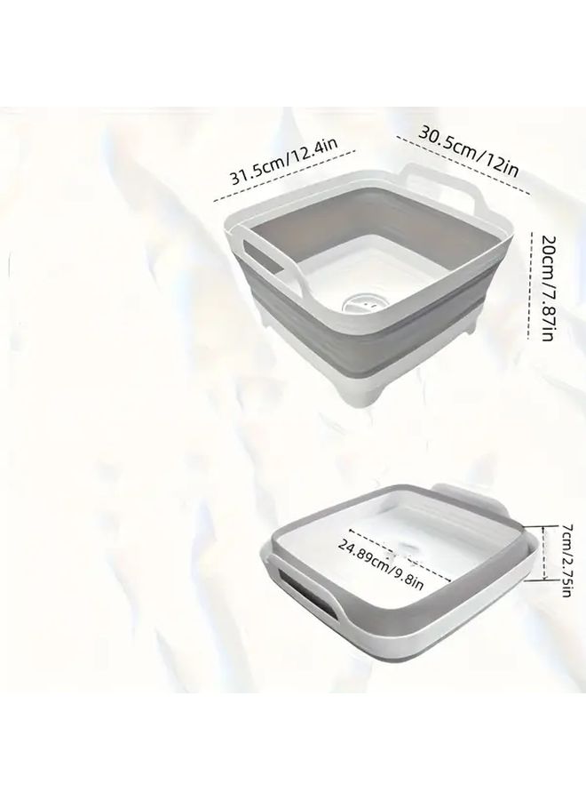 Portable Foldable Dish Basin Grey Collapsible Laundry Bucket With Drain Plug Space Saving Design For Camping RVs Kitchen Bathroom Compact Cleaning Tub Essential For Outdoor Enthusiasts Folding Bathtub Caravan Campervan Accessories - Image 3