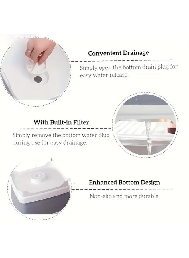 Portable Foldable Dish Basin Grey Collapsible Laundry Bucket With Drain Plug Space Saving Design For Camping RVs Kitchen Bathroom Compact Cleaning Tub Essential For Outdoor Enthusiasts Folding Bathtub Caravan Campervan Accessories - Image 5