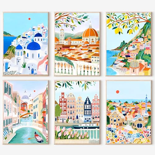 cupmod 6 Packs Paint by Number for Adults,Scenery-Cityscape DIY Acrylic Oil Painting Paint by Numbers Kits on Canvas,Adults Paint by Numbers Kits Drawing Paintwork for Home Decor - Image 1