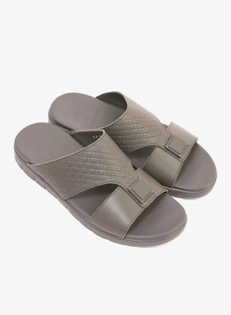 Comfort Plus Comfort Plus Men's Embossed Leather Sandals with Antiskid Grip Grey