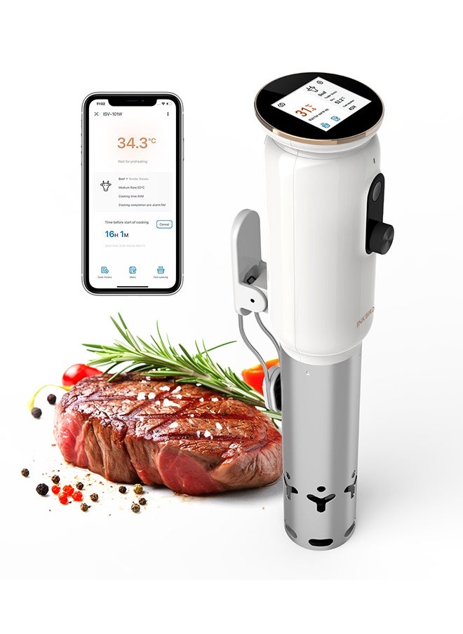 INKBIRD INKBIRD WiFi Sous Vide Machine ISV-101W Sous Vide Cooker 1000 Watts TFT Display Screen 3D Water Circulation Heating with App Preset Menus Cooking Completion Pre-alarm Overwater Protection 