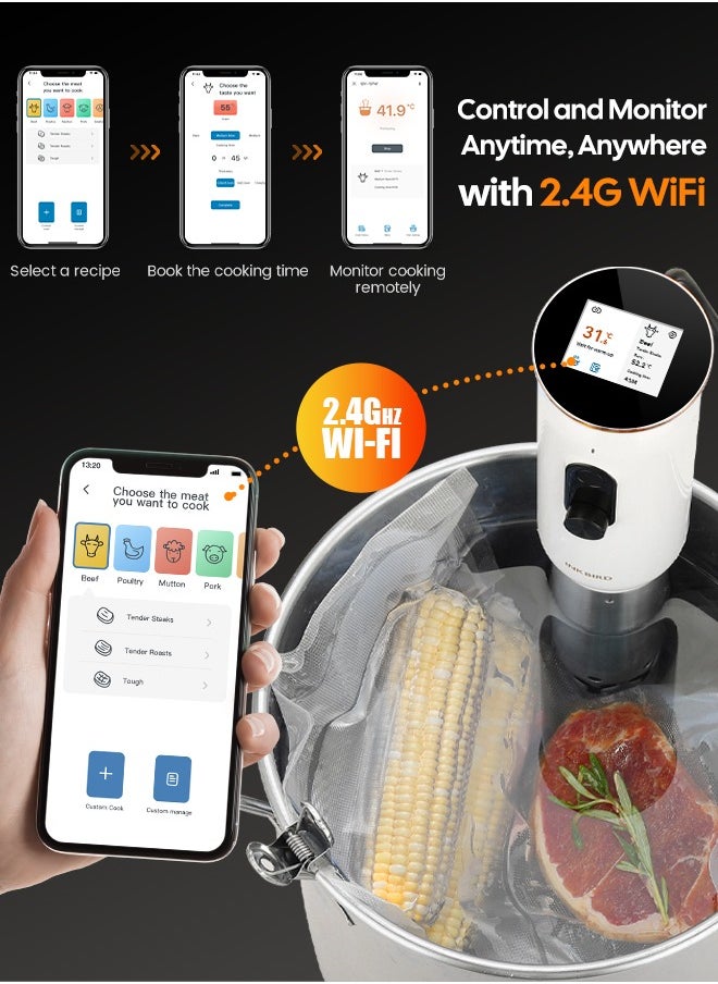 INKBIRD - INKBIRD WiFi Sous Vide Machine ISV-101W Sous Vide Cooker 1000 Watts TFT Display Screen 3D Water Circulation Heating with App Preset Menus Cooking Completion Pre-alarm Overwater Protection - Image 1