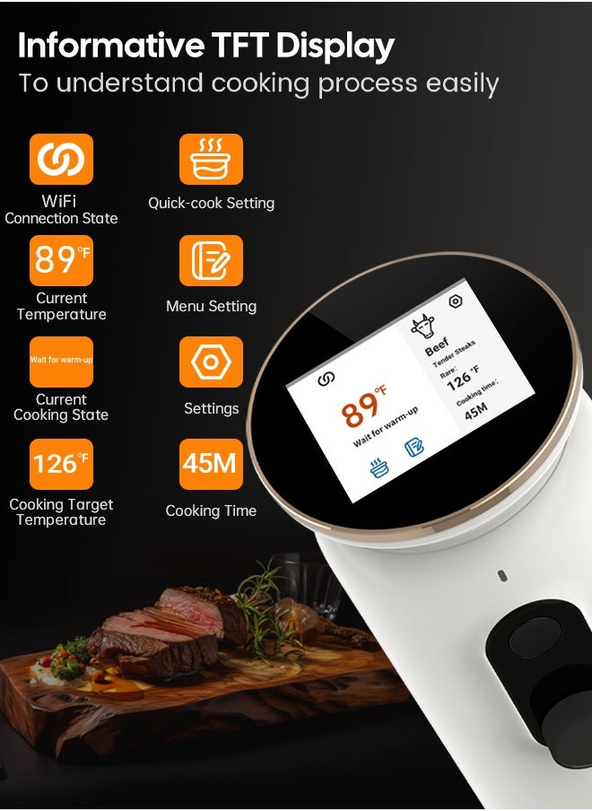 INKBIRD - INKBIRD WiFi Sous Vide Machine ISV-101W Sous Vide Cooker 1000 Watts TFT Display Screen 3D Water Circulation Heating with App Preset Menus Cooking Completion Pre-alarm Overwater Protection - Image 1
