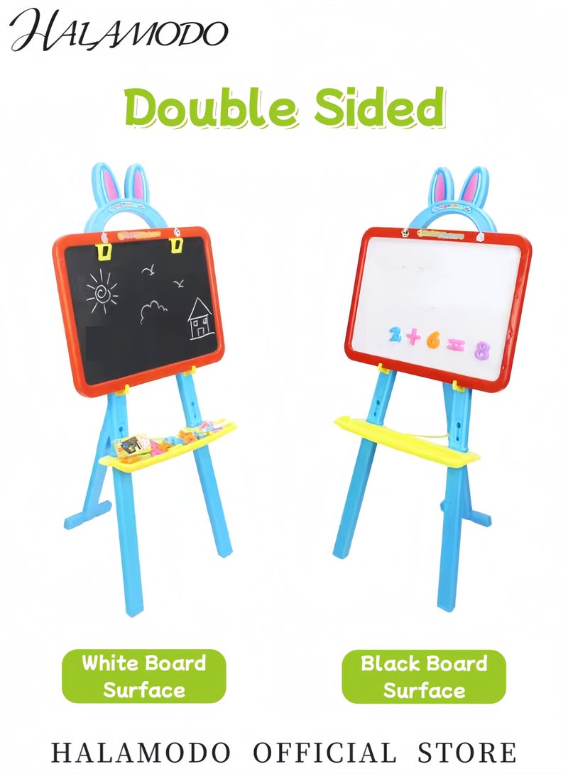HALAMODO Kids Double-Sided Easel Magnetic Whiteboard & Chalkboard Adjustable Height Art Set for Toddlers Ages 2 and Up Perfect for Creative Play - Image 3
