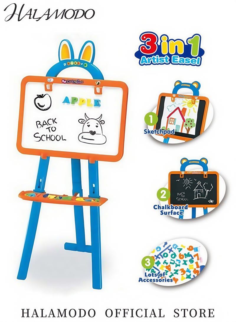 HALAMODO Kids Double-Sided Easel Magnetic Whiteboard & Chalkboard Adjustable Height Art Set for Toddlers Ages 2 and Up Perfect for Creative Play - Image 2