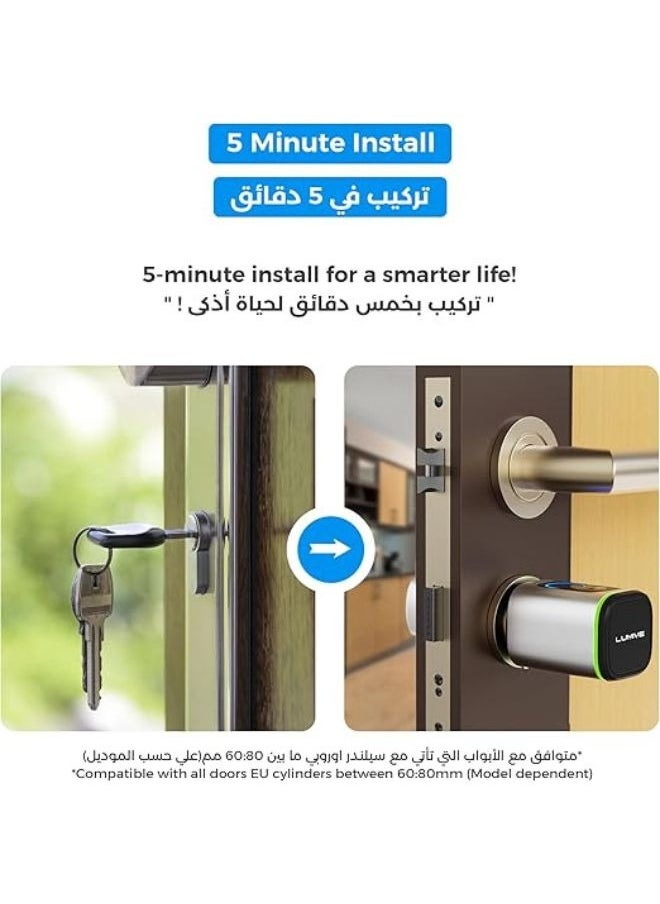 LUMIVE Lumive Smart Door Lock, Fingerprint + Keypad Door Lock, Bluetooth App Unlock,2 Keys,5 RFID Cards,Fixed Cylinder, Silver [Battery Included] (60mm Smart Cylinder)  - Image 3