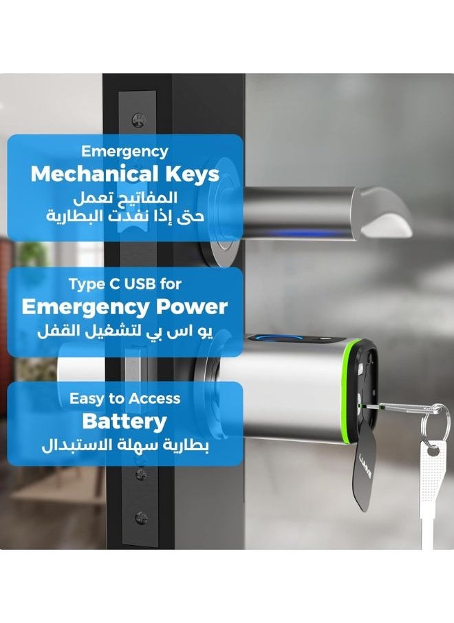 LUMIVE Lumive Smart Door Lock, Fingerprint + Keypad Door Lock, Bluetooth App Unlock,2 Keys,5 RFID Cards,Fixed Cylinder, Silver [Battery Included] (60mm Smart Cylinder)  - Image 5