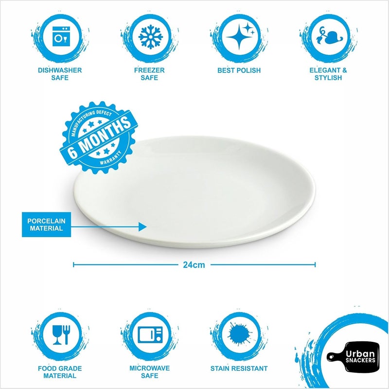 Urban Snackers White Porcelain Coupe Plate 24 cm for Serving - Pack of 1 Dishwasher, Classic, Microwave & Freezer Safe, Gifting Accessories for Home & Kitchen - Image 3