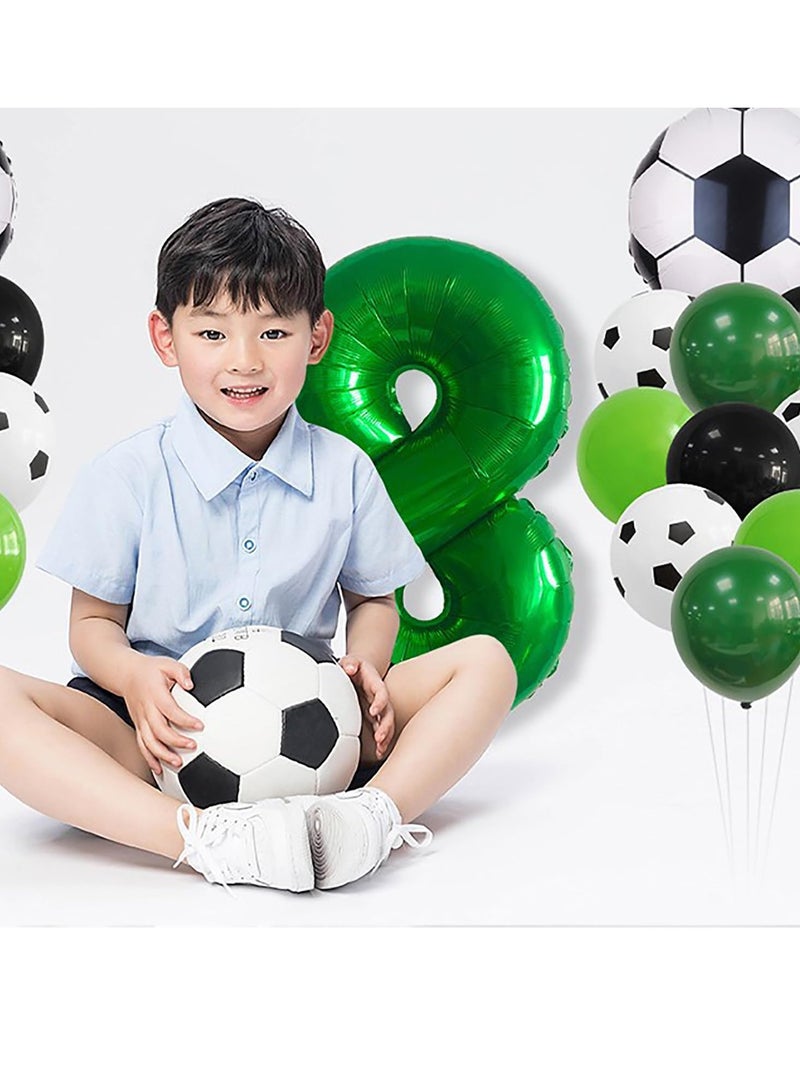 MIXDE 32 Inch Soccer Balloons Set 5st Birthday Decoration Green Number 5 Foil Soccer Balloon Black Star Balloons for Children's Boys Birthday Party Football Themed Party Supplies (7) - Image 5