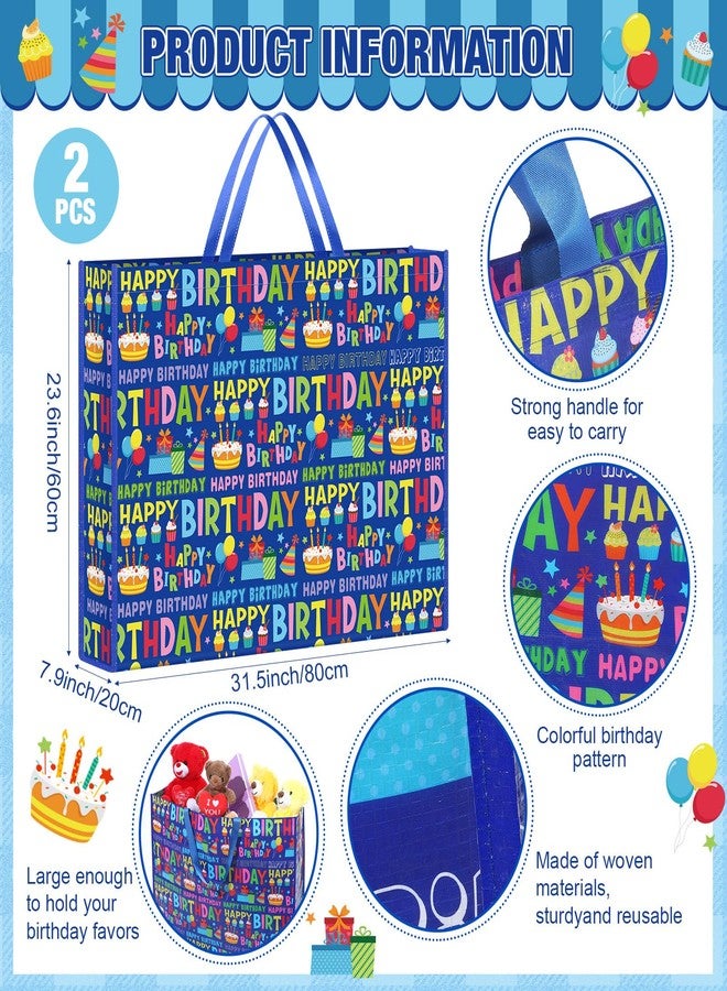 Pickmesh 2 Pcs Extra Large Birthday Bags 31.5x23.6x7.9 Inch Colorful Happy Birthday Gift Bag Oversize Non Woven Fabric Wrapping Pouch for Wedding Baby Shower Party Giant Present Wrap Supplies - Image 3