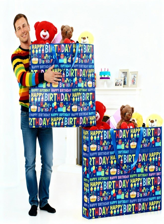 Pickmesh 2 Pcs Extra Large Birthday Bags 31.5x23.6x7.9 Inch Colorful Happy Birthday Gift Bag Oversize Non Woven Fabric Wrapping Pouch for Wedding Baby Shower Party Giant Present Wrap Supplies - Image 1