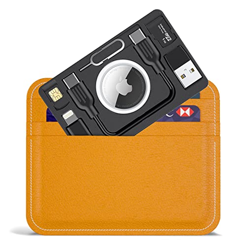 Pzoz حامل محفظة PZOZ لأير تاج مع كابل شحن USB C إلى لايتنينغ وحافظة تخزين محول بطاقة SIM، مجموعة محول كابل شاحن نوع C USB A 3.1 OTG، أدوات بطاقة أير تاج للرجال والنساء، مناسب لآبل آيفون - Image 1