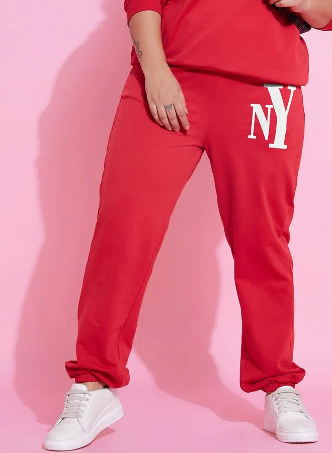 SASSAFRAS Sassafras Plus Size Red NY Print Jogger with Drawstring