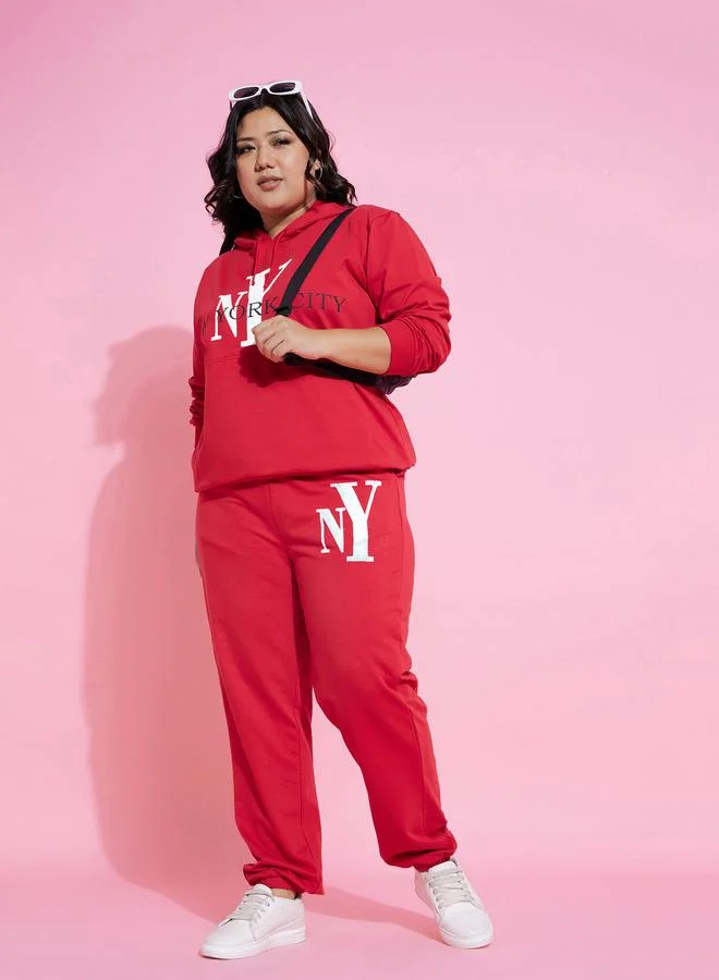 SASSAFRAS Sassafras Plus Size Red NY Print Jogger with Drawstring