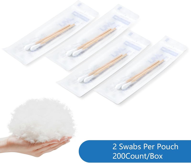 JMU Sterile Cotton Tipped Applicators 3", 200 Count Sterile Cotton Swabs, Wood Shaft Medical Swabs - Image 3