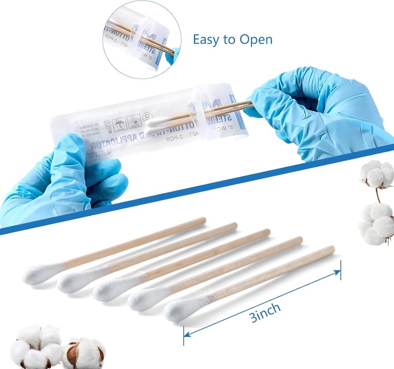 JMU Sterile Cotton Tipped Applicators 3", 200 Count Sterile Cotton Swabs, Wood Shaft Medical Swabs - Image 5