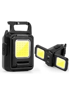 ARcNet COB Small Flashlights, 800Lumens Bright Rechargeable Keychain Mini Flashlight 3 Modes Portable Pocket Light with Folding Bracket Bottle Opener for Fishing, Walking and Camping