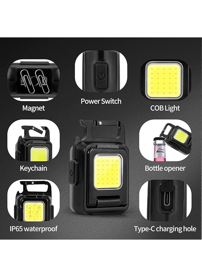 Generic - ARcNet COB Small Flashlights, 800Lumens Bright Rechargeable Keychain Mini Flashlight 3 Modes Portable Pocket Light with Folding Bracket Bottle Opener for Fishing, Walking and Camping - Image 1