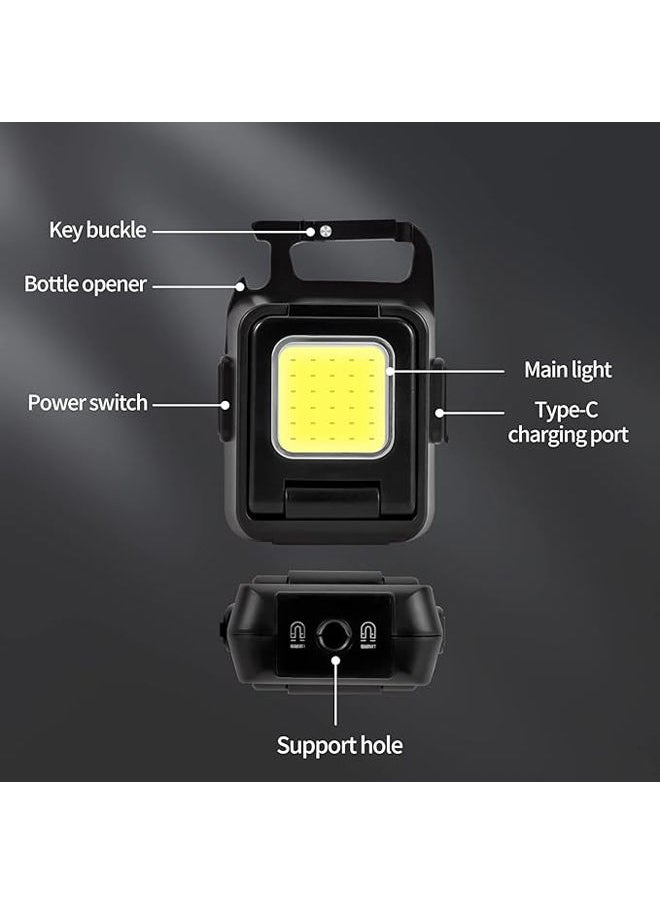 Generic - ARcNet COB Small Flashlights, 800Lumens Bright Rechargeable Keychain Mini Flashlight 3 Modes Portable Pocket Light with Folding Bracket Bottle Opener for Fishing, Walking and Camping - Image 1