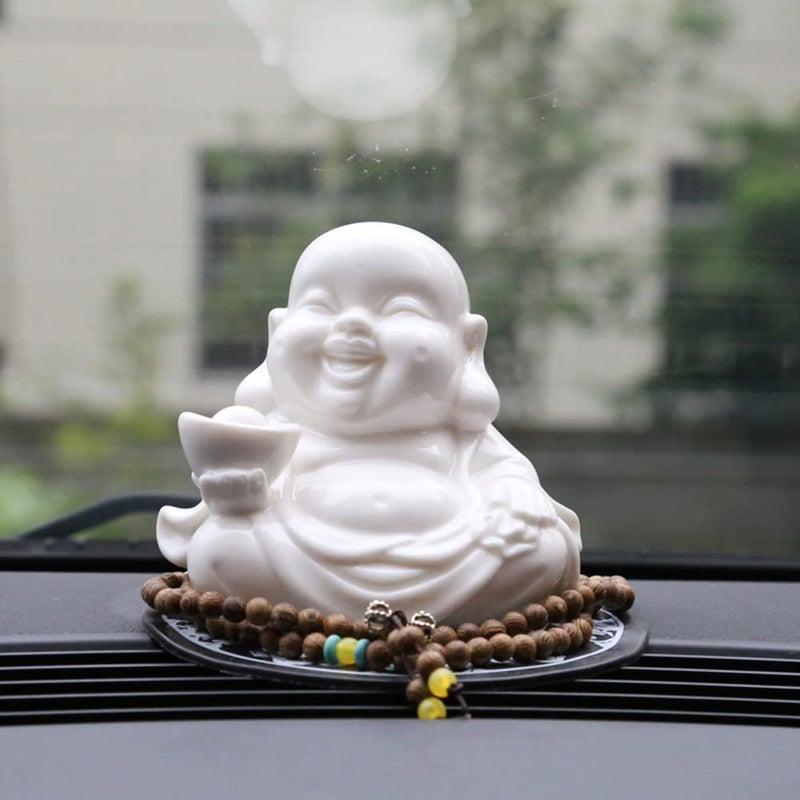 Houlu Small Laughing Buddha Statue for Good Luck  Ceramic White Lucky Happy Buddha Figurine for Home Decor  Office Decor  Garden Decor  Indoor/Outdoor - Image 3