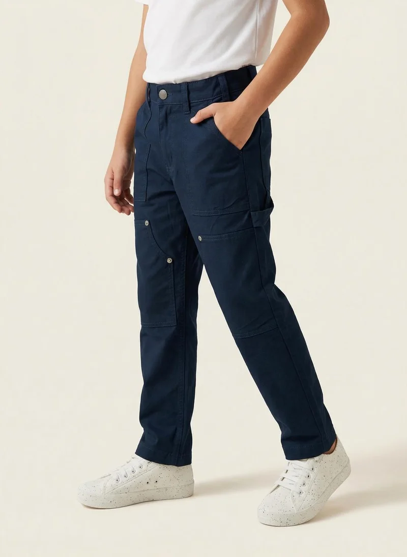 نوتيناتي Nautinati Boys’ 100% Cotton Solid Relaxed Fit Twill Woven Carpenter Pants with Side Adjuster & Utility Pockets