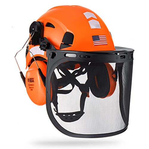 GREEN DEVIL Forestry Safety Helmet Chainsaw Helmet with Mesh Face Shield and Ear Muffs 3 in 1 Forestry Hard Hat - Image 1