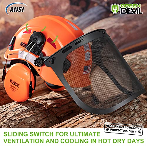 GREEN DEVIL Forestry Safety Helmet Chainsaw Helmet with Mesh Face Shield and Ear Muffs 3 in 1 Forestry Hard Hat - Image 2