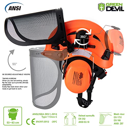 GREEN DEVIL Forestry Safety Helmet Chainsaw Helmet with Mesh Face Shield and Ear Muffs 3 in 1 Forestry Hard Hat - Image 3