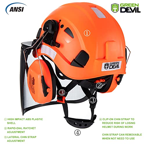 GREEN DEVIL Forestry Safety Helmet Chainsaw Helmet with Mesh Face Shield and Ear Muffs 3 in 1 Forestry Hard Hat - Image 4