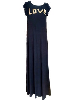 Women love maxi cotton half sleeves black dress