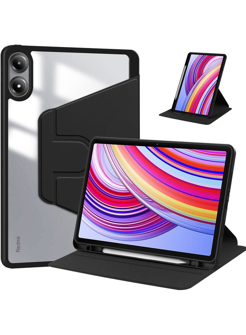 يوارب كينج متوافق مع Redmi Pad Pro 12.1 بوصة / Xiaomi Poco Pad 12.1 بوصة / Xiaomi Redmi Pad 2 Pro 12.1 بوصة الدوارة ، غطاء الدوران 360 درجة ، زوايا متعددة مفتوحة مع غطاء مفتوح ، مع قلم أسود - Image 1