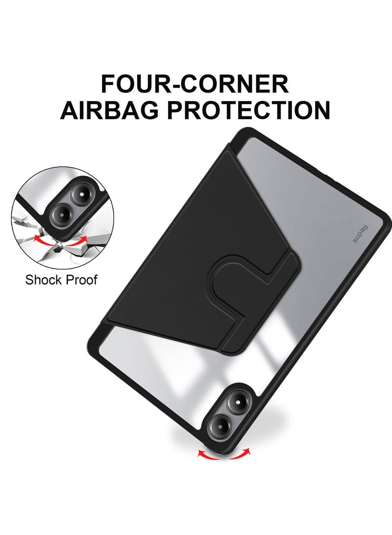 يوارب كينج متوافق مع Redmi Pad Pro 12.1 بوصة / Xiaomi Poco Pad 12.1 بوصة / Xiaomi Redmi Pad 2 Pro 12.1 بوصة الدوارة ، غطاء الدوران 360 درجة ، زوايا متعددة مفتوحة مع غطاء مفتوح ، مع قلم أسود - Image 5