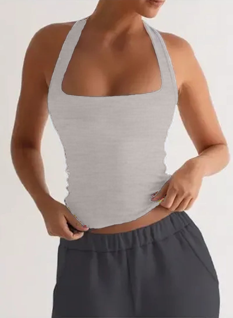 مانيكان مانكان قميص داخلي نسائي بدون أكمام توب قصير برباط حول الرقبة ضيق ومُفصل