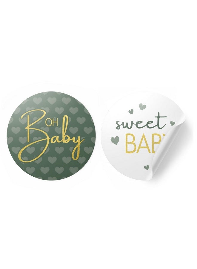 دسكتيكتفز ملصقات حفلات استقبال المولود باللونين الأخضر والذهبي، ملصقات هدايا دائرية مقاس 1.75 بوصة - 40 قطعة - Image 1
