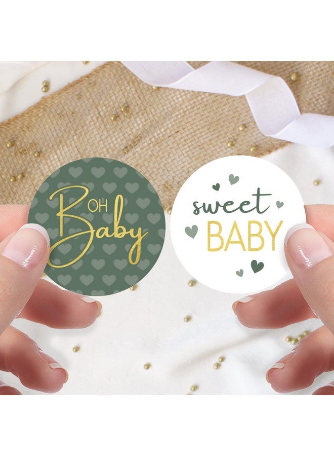 دسكتيكتفز ملصقات حفلات استقبال المولود باللونين الأخضر والذهبي، ملصقات هدايا دائرية مقاس 1.75 بوصة - 40 قطعة - Image 2