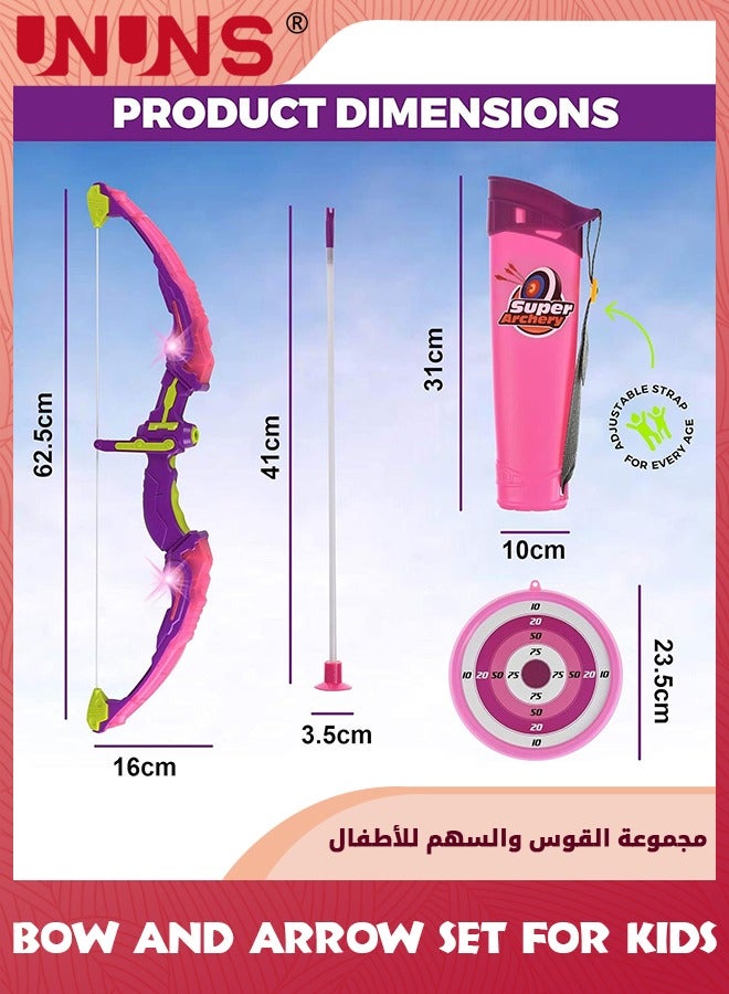 UNUNS القوس والسهم للأطفال مع أضواء فلاش LED، مجموعة لعبة قوس الرماية مع 10 سهام أكواب شفط، هدف وجعبة، ممارسة الألعاب في الهواء الطلق للأطفال، هدايا للأولاد والبنات الذين تتراوح أعمارهم بين 5-14 سنة - Image 5