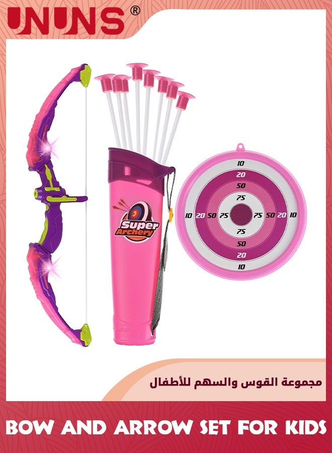 UNUNS القوس والسهم للأطفال مع أضواء فلاش LED، مجموعة لعبة قوس الرماية مع 10 سهام أكواب شفط، هدف وجعبة، ممارسة الألعاب في الهواء الطلق للأطفال، هدايا للأولاد والبنات الذين تتراوح أعمارهم بين 5-14 سنة - Image 1